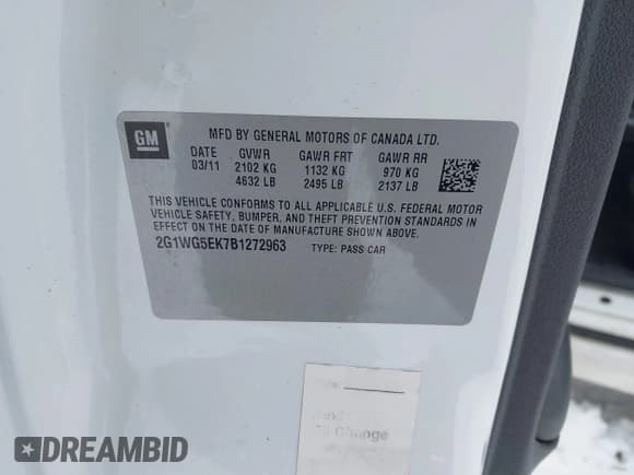 ✅ 2011 Chevrolet Impala LT Fleet • VIN: 2G1WG5EK7B1272963 • Lot: 43819931. Listed on IAAI with 96,488 mi. Free auction sales archive from the USA and detailed vehicle history report at DreamBid. Image 9.