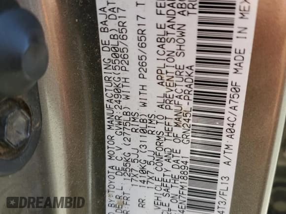 ✅ 2015 Toyota Tacoma • VIN: 3TMLU4EN7FM188941 • Lot: 56965585. Listed on Copart with 124,192 mi. Free auction sales archive from the USA and detailed vehicle history report at DreamBid. Image 12.