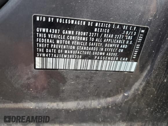 ✅ 2014 Volkswagen Jetta GLI • VIN: 3VW4T7AJ1EM385336 • Lot: 81957375. Listed on Copart with 96,726 mi. Free auction sales archive from the USA and detailed vehicle history report at DreamBid. Image 12.