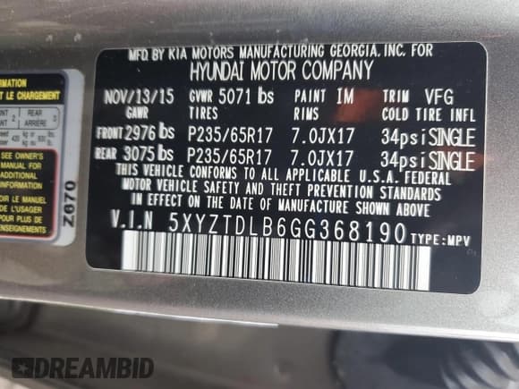 ✅ 2016 Hyundai Santa Fe • VIN: 5XYZTDLB6GG368190 • Лот: 91647195. Опубликован ранее на Copart с пробегом 121 587 миль. Бесплатный доступ к архиву аукционных продаж из США и подробный отчёт об истории автомобиля на DreamBid. Изображение 13.