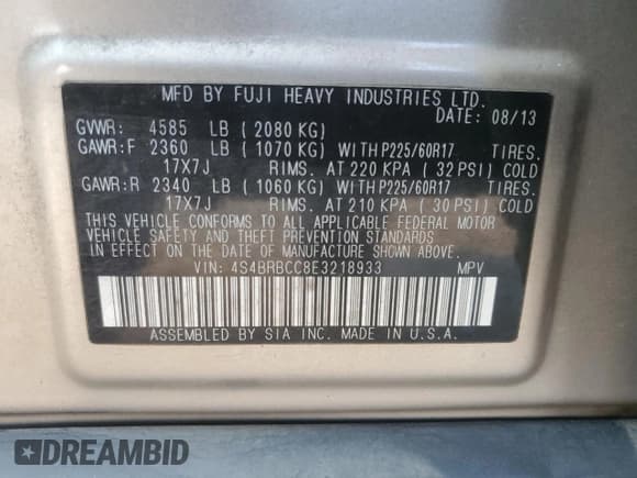 ✅ 2014 Subaru Outback Premium • VIN: 4S4BRBCC8E3218933 • Lot: 93277885. Listed on Copart with 144,633 mi. Free auction sales archive from the USA and detailed vehicle history report at DreamBid. Image 12.