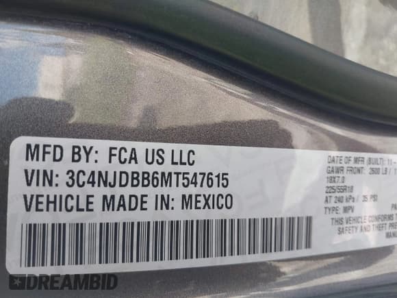 ✅ 2021 Jeep Compass Latitude • VIN: 3C4NJDBB6MT547615 • Lot: 42943752. Listed on IAAI with 52,657 mi. Free auction sales archive from the USA and detailed vehicle history report at DreamBid. Image 9.