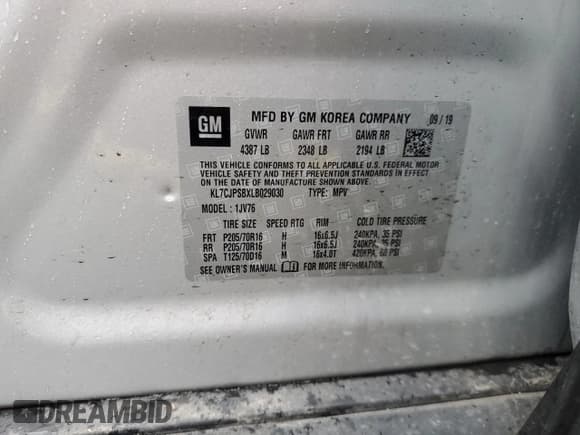 ✅ 2020 Chevrolet Trax LT • VIN: KL7CJPSBXLB029030 • Lot: 90669965. Wystawiony na Copart z przebiegiem 47 433 mil. Bezpłatny archiwum sprzedaży aukcyjnych z USA i szczegółowy raport historii pojazdu na DreamBid. Zdjęcie 13.