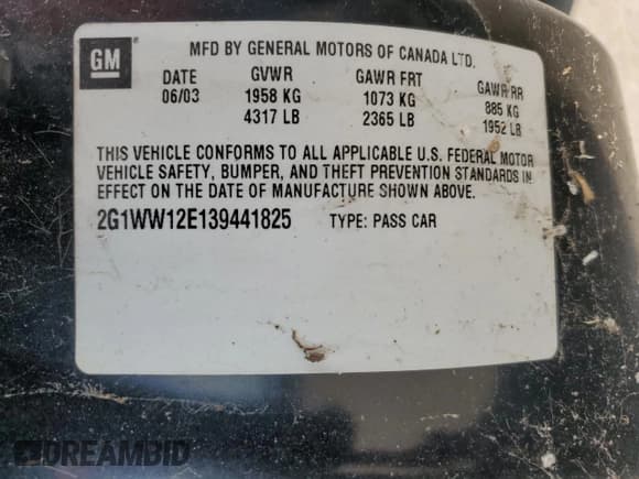 ✅ 2003 Chevrolet Monte Carlo LS • VIN: 2G1WW12E139441825 • Lot: 63370575. Listed on Copart with 59,025 mi. Free auction sales archive from the USA and detailed vehicle history report at DreamBid. Image 12.