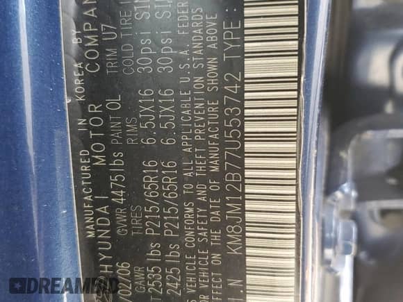 2007 Hyundai Tucson GLS z VIN KM8JM12B77U553742, wystawiony jako Copart lot #79014044 z przebiegiem 52 104 mil mil oraz Szkoda całkowita • Salvage title. Historia ofert i sprzedaży dostępna na DreamBid. Obrazek 13.