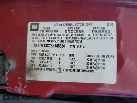 2003 Chevrolet Blazer LS z VIN 1GNDT13X73K186384, wystawiony jako Copart lot #78837914 z przebiegiem 241 159 mil mil oraz Szkoda całkowita • Salvage title. Historia ofert i sprzedaży dostępna na DreamBid. Obrazek 13.