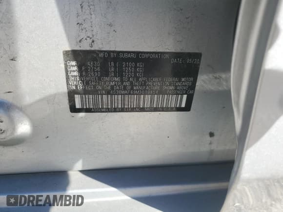 ✅ 2021 Subaru Legacy Premium • VIN: 4S3BWAF69M3019854 • Lot: 85559385. Wystawiony na Copart z przebiegiem 93 876 mil. Bezpłatny archiwum sprzedaży aukcyjnych z USA i szczegółowy raport historii pojazdu na DreamBid. Zdjęcie 12.