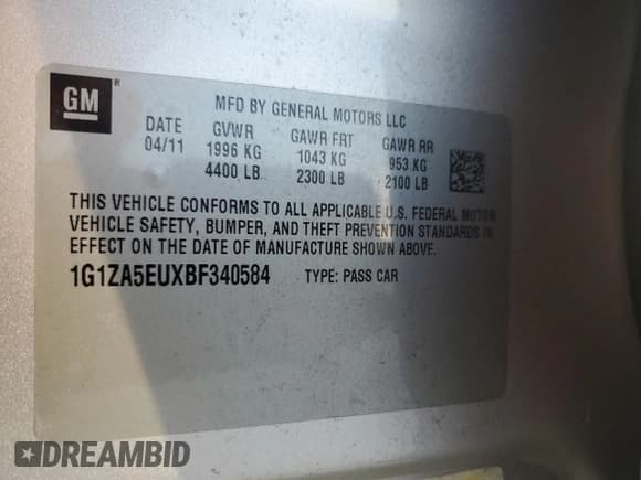 ✅ 2011 Chevrolet Malibu 1FL • VIN: 1G1ZA5EUXBF340584 • Lot: 75420154. Listed on Copart with 263,799 mi. Free auction sales archive from the USA and detailed vehicle history report at DreamBid. Image 12.