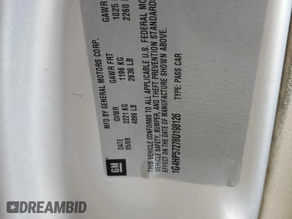 ✅ 2008 Buick Lucerne CX • VIN: 1G4HP57278U198126 • Лот: 81195255. Опубликован ранее на Copart с пробегом 141 058 миль. Бесплатный доступ к архиву аукционных продаж из США и подробный отчёт об истории автомобиля на DreamBid. Изображение 12.