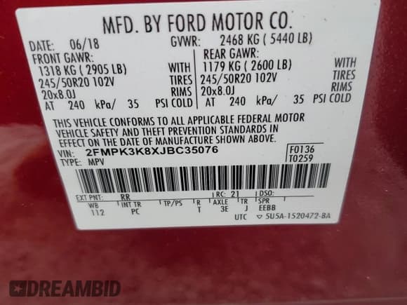 ✅ 2018 Ford Edge Titanium • VIN: 2FMPK3K8XJBC35076 • Lot: 81204015. Listed on Copart with 89,618 mi. Free auction sales archive from the USA and detailed vehicle history report at DreamBid. Image 12.