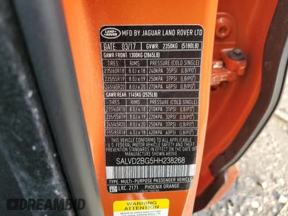 ✅ 2017 Land Rover Range Rover Evoque HSE Dynamic • VIN: SALVD2BG5HH238268 • Lot: 88086275. Listed on Copart with 90,665 mi. Free auction sales archive from the USA and detailed vehicle history report at DreamBid. Image 14.