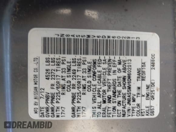 ✅ 2013 Nissan Rogue SV • VIN: JN8AS5MV6DW602913 • Lot: 43536367. Listed on IAAI with 145,081 mi. Free auction sales archive from the USA and detailed vehicle history report at DreamBid. Image 9.