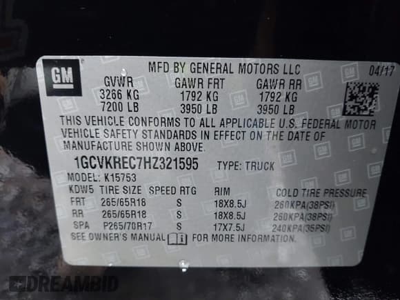 ✅ 2017 Chevrolet Silverado 1500 LT • VIN: 1GCVKREC7HZ321595 • Lot: 43572986. Listed on IAAI with 56,476 mi. Free auction sales archive from the USA and detailed vehicle history report at DreamBid. Image 9.