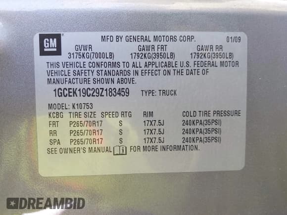 ✅ 2009 Chevrolet Silverado 1500 LS • VIN: 1GCEK19C29Z183459 • Lot: 41912857. Listed on IAAI with 113,991 mi. Free auction sales archive from the USA and detailed vehicle history report at DreamBid. Image 9.