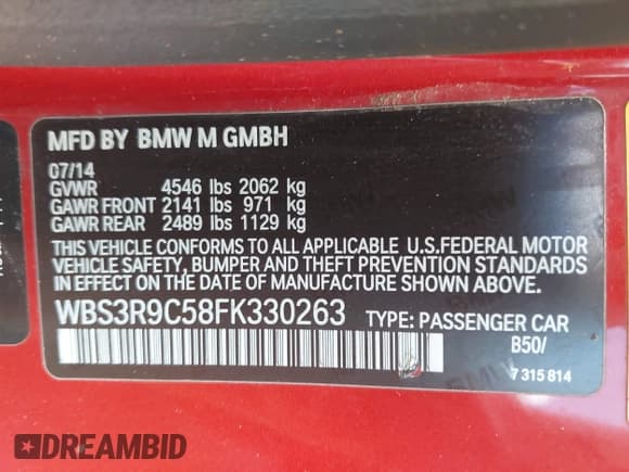 ✅ 2015 BMW M4 • VIN: WBS3R9C58FK330263 • Lot: 42975397. Listed on IAAI with Not provided. Free auction sales archive from the USA and detailed vehicle history report at DreamBid. Image 9.