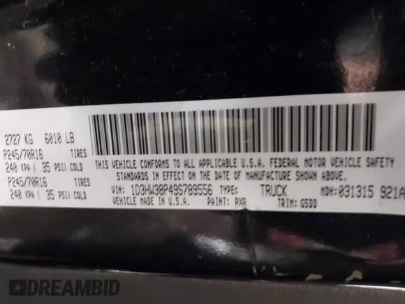 2009 Dodge Dakota z VIN 1D3HW38P49S789556, wystawiony jako IAAI lot #42475126 z przebiegiem Nie podano mil oraz . Historia ofert i sprzedaży dostępna na DreamBid. Obrazek 9.