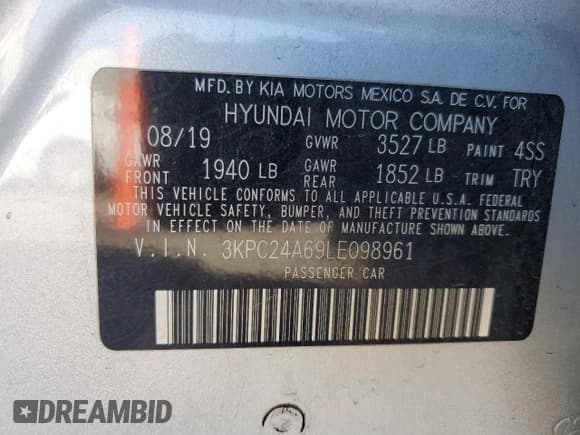 ✅ 2020 Hyundai Accent SE • VIN: 3KPC24A69LE098961 • Лот: 48497845. Опубликован ранее на Copart с пробегом 51 750 миль. Бесплатный доступ к архиву аукционных продаж из США и подробный отчёт об истории автомобиля на DreamBid. Изображение 14.