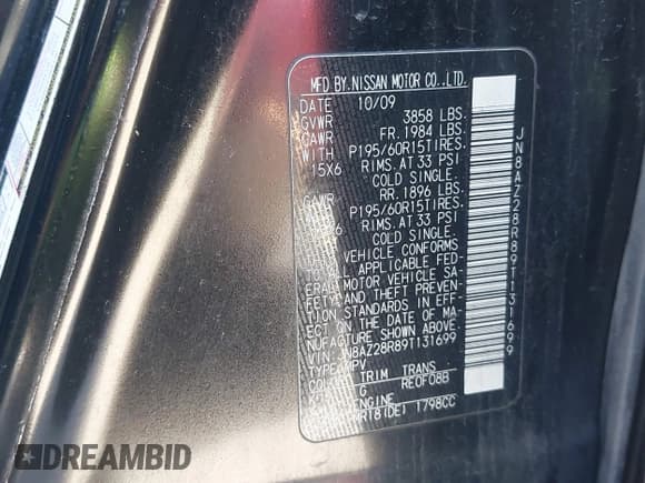 ✅ 2009 Nissan Cube S • VIN: JN8AZ28R89T131699 • Лот: 42727057. Опубликован ранее на IAAI с пробегом 143 923 миль. Бесплатный доступ к архиву аукционных продаж из США и подробный отчёт об истории автомобиля на DreamBid. Изображение 9.