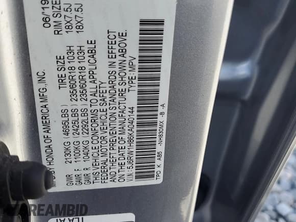 ✅ 2019 Honda CR-V EX-L • VIN: 5J6RW1H86KA040144 • Лот: 86163045. Опубликован ранее на Copart с пробегом 50 778 миль. Бесплатный доступ к архиву аукционных продаж из США и подробный отчёт об истории автомобиля на DreamBid. Изображение 13.