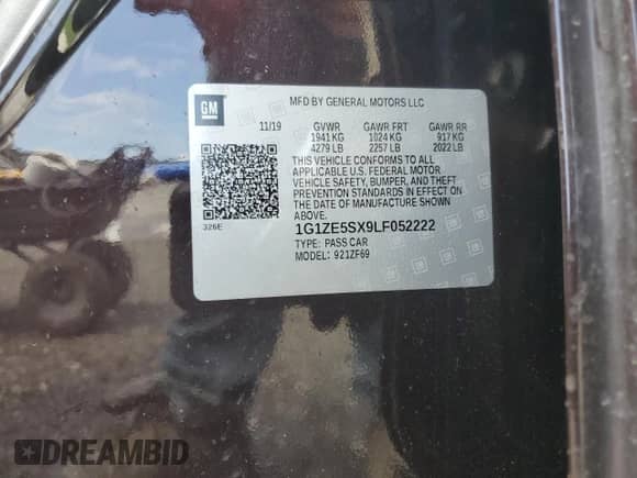 2020 Chevrolet Malibu Premier с VIN 1G1ZE5SX9LF052222, выставлен на аукционе Copart как лот 64990725 с пробегом 82 056 миль миль и Списание • Salvage title. История ставок и продаж доступна на DreamBid. Изображение 12.