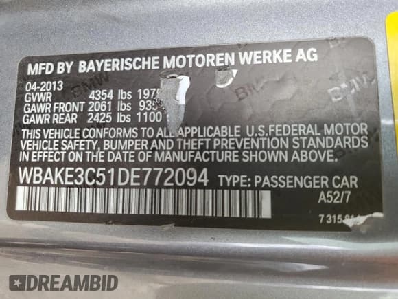 ✅ 2013 BMW 3 Series 328i • VIN: WBAKE3C51DE772094 • Lot: 65554185. Wystawiony na Copart z przebiegiem 136 828 mil. Bezpłatny archiwum sprzedaży aukcyjnych z USA i szczegółowy raport historii pojazdu na DreamBid. Zdjęcie 13.