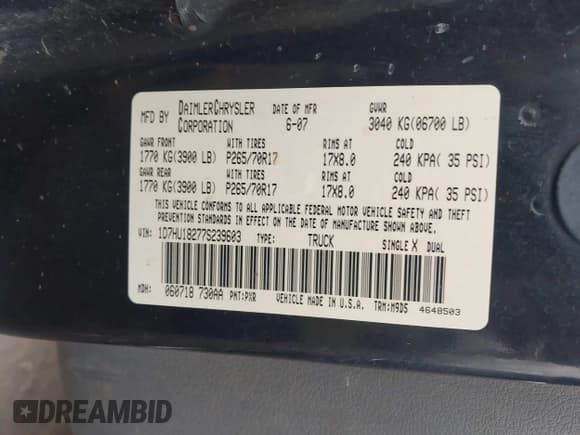 ✅ 2007 Dodge 1500 SLT • VIN: 1D7HU18277S239603 • Lot: 43461598. Listed on IAAI with 227,196 mi. Free auction sales archive from the USA and detailed vehicle history report at DreamBid. Image 9.