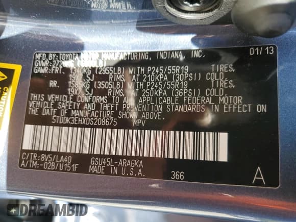 ✅ 2013 Toyota Highlander Limited • VIN: 5TDDK3EHXDS208675 • Lot: 84737175. Wystawiony na Copart z przebiegiem 88 298 mil. Bezpłatny archiwum sprzedaży aukcyjnych z USA i szczegółowy raport historii pojazdu na DreamBid. Zdjęcie 13.