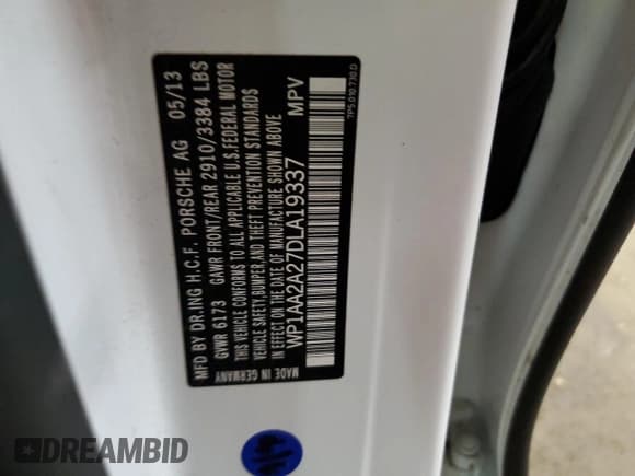 ✅ 2013 Porsche Cayenne • VIN: WP1AA2A27DLA19337 • Lot: 69297605. Listed on Copart with 92,753 mi. Free auction sales archive from the USA and detailed vehicle history report at DreamBid. Image 13.