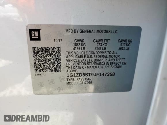 ✅ 2018 Chevrolet Malibu LT • VIN: 1G1ZD5ST9JF147358 • Lot: 84956595. Listed on Copart with 98,709 mi. Free auction sales archive from the USA and detailed vehicle history report at DreamBid. Image 12.