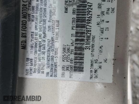 ✅ 2009 Lincoln MKZ • VIN: 3LNHM28T79R629247 • Lot: 67450595. Wystawiony na Copart z przebiegiem Nie podano. Bezpłatny archiwum sprzedaży aukcyjnych z USA i szczegółowy raport historii pojazdu na DreamBid. Zdjęcie 12.