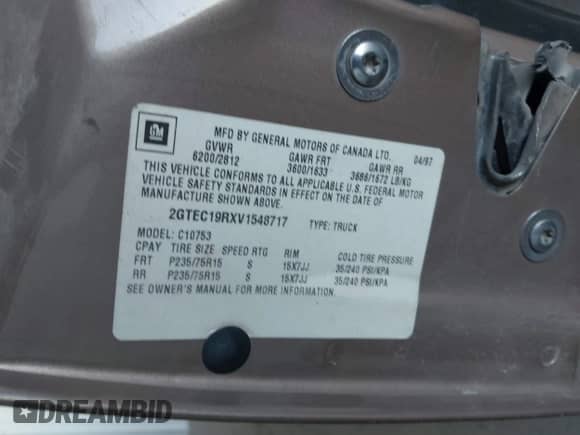 1997 GMC Sierra 1500 с VIN 2GTEC19RXV1548717, выставлен на аукционе IAAI как лот 43628225 с пробегом 290 016 миль миль и . История ставок и продаж доступна на DreamBid. Изображение 9.