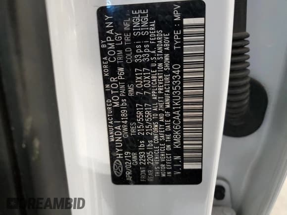 ✅ 2019 Hyundai Kona SEL • VIN: KM8K6CAA1KU353340 • Lot: 63295165. Listed on Copart with 43,510 mi. Free auction sales archive from the USA and detailed vehicle history report at DreamBid. Image 13.