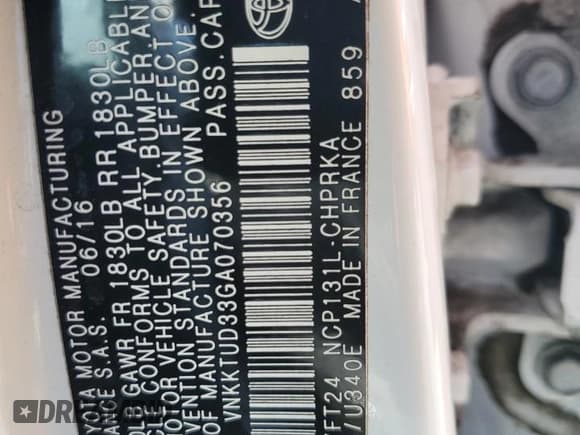 ✅ 2016 Toyota Yaris L • VIN: VNKKTUD33GA070356 • Лот: 70741755. Опубликован ранее на Copart с пробегом 80 104 миль. Бесплатный доступ к архиву аукционных продаж из США и подробный отчёт об истории автомобиля на DreamBid. Изображение 12.