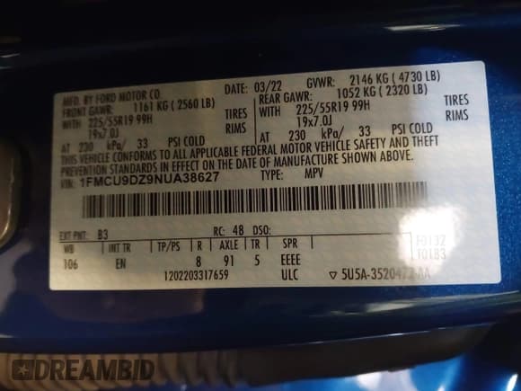 ✅ 2022 Ford Escape Titanium Hybrid • VIN: 1FMCU9DZ9NUA38627 • Лот: 42288647. Опубликован ранее на IAAI с пробегом 54 802 миль. Бесплатный доступ к архиву аукционных продаж из США и подробный отчёт об истории автомобиля на DreamBid. Изображение 9.