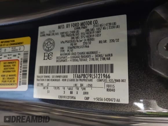 ✅ 2020 Ford Mustang GT • VIN: 1FA6P8CF9L5121966 • Lot: 43259978. Listed on IAAI with Not provided. Free auction sales archive from the USA and detailed vehicle history report at DreamBid. Image 9.