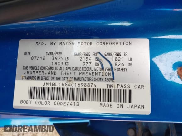 ✅ 2012 Mazda 3 i Touring • VIN: JM1BL1V84C1698874 • Lot: 42689279. Listed on IAAI with 156,622 mi. Free auction sales archive from the USA and detailed vehicle history report at DreamBid. Image 9.