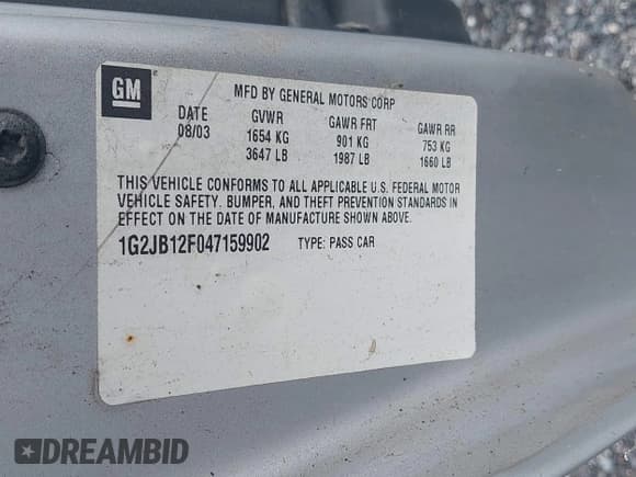 ✅ 2004 Pontiac Sunfire • VIN: 1G2JB12F047159902 • Lot: 42631675. Listed on IAAI with 253,088 mi. Free auction sales archive from the USA and detailed vehicle history report at DreamBid. Image 9.