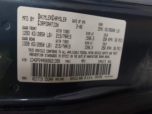 ✅ 2006 Dodge Grand Caravan • VIN: 1D4GP24R66B621399 • Lot: 41535539. Listed on IAAI with 230,801 mi. Free auction sales archive from the USA and detailed vehicle history report at DreamBid. Image 9.