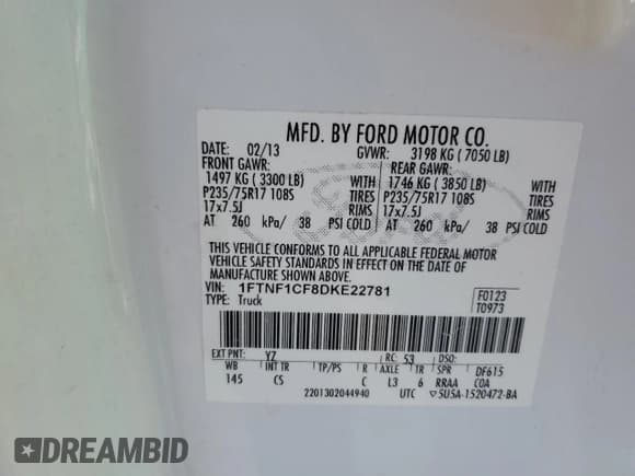 ✅ 2013 Ford F-150 XL • VIN: 1FTNF1CF8DKE22781 • Лот: 81894745. Опубликован ранее на Copart с пробегом 187 746 миль. Бесплатный доступ к архиву аукционных продаж из США и подробный отчёт об истории автомобиля на DreamBid. Изображение 12.