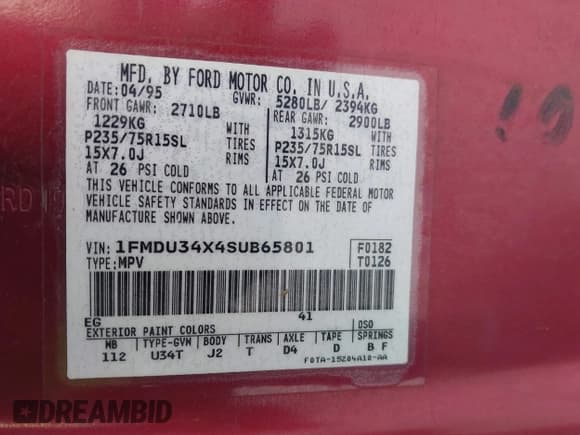 ✅ 1995 Ford Explorer Eddie Bauer • VIN: 1FMDU34X4SUB65801 • Лот: 41561825. Опубликован ранее на IAAI с пробегом 246 594 миль. Бесплатный доступ к архиву аукционных продаж из США и подробный отчёт об истории автомобиля на DreamBid. Изображение 9.