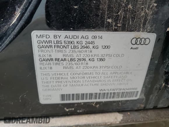 ✅ 2015 Audi Q5 Premium Plus • VIN: WA1LFAFP3FA048966 • Lot: 90112775. Listed on Copart with 99,999 mi. Free auction sales archive from the USA and detailed vehicle history report at DreamBid. Image 12.