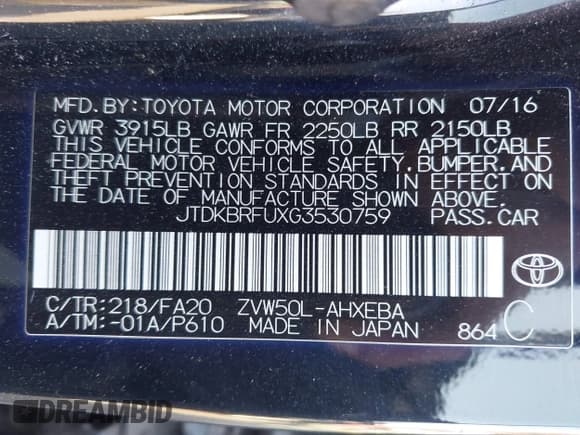 ✅ 2016 Toyota Prius Two • VIN: JTDKBRFUXG3530759 • Лот: 43535397. Опубликован ранее на IAAI с пробегом 175 993 миль. Бесплатный доступ к архиву аукционных продаж из США и подробный отчёт об истории автомобиля на DreamBid. Изображение 9.