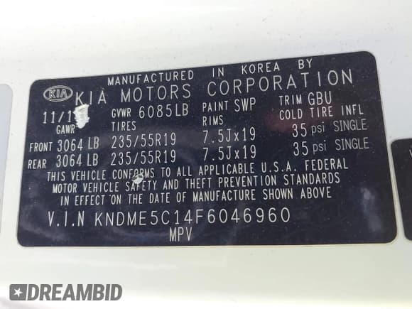 ✅ 2015 Kia Sedona SX-L • VIN: KNDME5C14F6046960 • Lot: 42152110. Listed on IAAI with 120,291 mi. Free auction sales archive from the USA and detailed vehicle history report at DreamBid. Image 9.