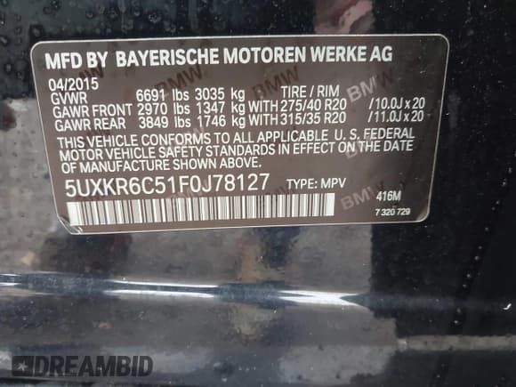 ✅ 2015 BMW X5 xDrive50i • VIN: 5UXKR6C51F0J78127 • Lot: 43732819. Listed on IAAI with 134,359 mi. Free auction sales archive from the USA and detailed vehicle history report at DreamBid. Image 9.