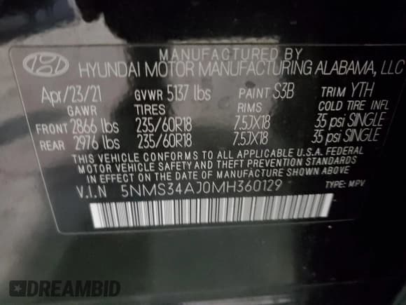 ✅ 2021 Hyundai Santa Fe SEL • VIN: 5NMS34AJ0MH360129 • Lot: 48917984. Wystawiony na Copart z przebiegiem 60 069 mil. Bezpłatny archiwum sprzedaży aukcyjnych z USA i szczegółowy raport historii pojazdu na DreamBid. Zdjęcie 12.