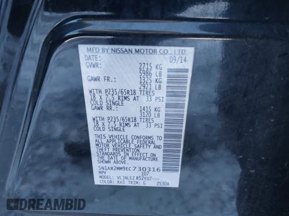 ✅ 2014 Nissan Pathfinder SL • VIN: 5N1AR2MM9EC730316 • Lot: 43905988. Listed on IAAI with 127,561 mi. Free auction sales archive from the USA and detailed vehicle history report at DreamBid. Image 9.