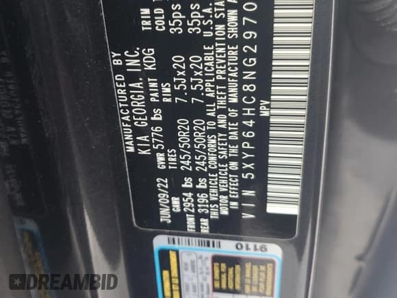 ✅ 2022 Kia Telluride S • VIN: 5XYP64HC8NG297040 • Lot: 62965455. Wystawiony na Copart z przebiegiem 52 696 mil. Bezpłatny archiwum sprzedaży aukcyjnych z USA i szczegółowy raport historii pojazdu na DreamBid. Zdjęcie 13.