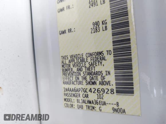 ✅ 2016 Nissan Maxima SV • VIN: 1N4AA6AP7GC426928 • Lot: 42325938. Listed on IAAI with 150,762 mi. Free auction sales archive from the USA and detailed vehicle history report at DreamBid. Image 9.