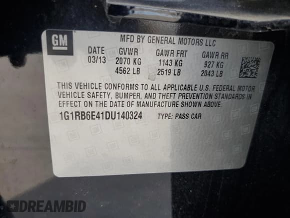 ✅ 2013 Chevrolet Volt • VIN: 1G1RB6E41DU140324 • Lot: 82520604. Wystawiony na Copart z przebiegiem 181 007 mil. Bezpłatny archiwum sprzedaży aukcyjnych z USA i szczegółowy raport historii pojazdu na DreamBid. Zdjęcie 13.