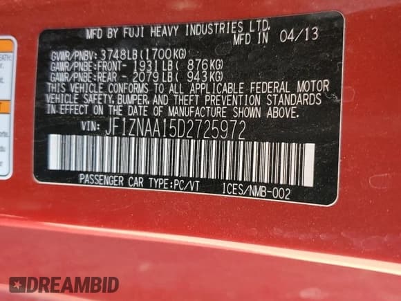 ✅ 2013 Scion FR-S • VIN: JF1ZNAA15D2725972 • Лот: 89729805. Опубликован ранее на Copart с пробегом 104 367 миль. Бесплатный доступ к архиву аукционных продаж из США и подробный отчёт об истории автомобиля на DreamBid. Изображение 13.